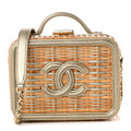 Raffia Calfskin Small CC Filigree Vanity Case Gold
