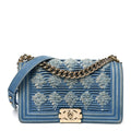 Denim Pleated Medium Boy Flap Light Blue