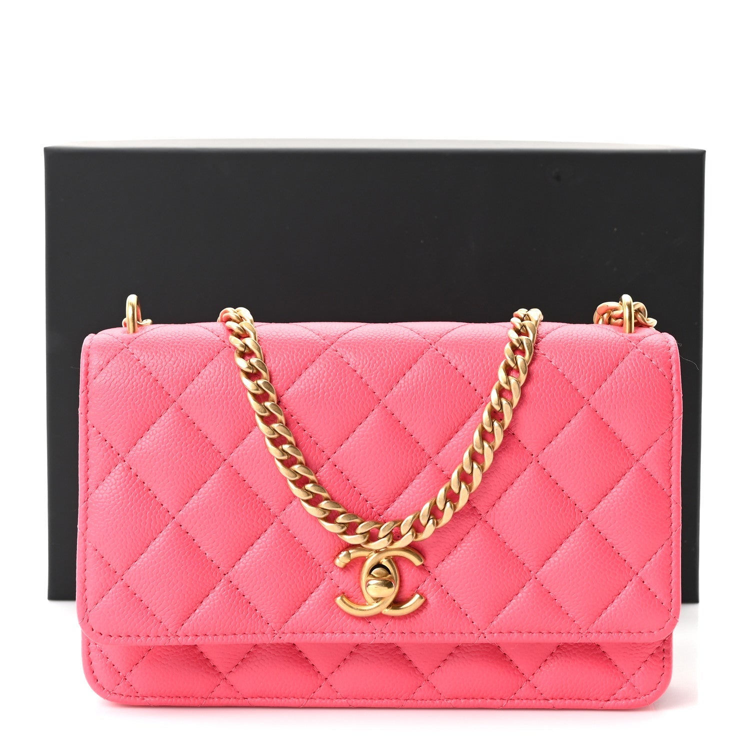 Caviar Quilted Sweetheart Wallet On Chain WOC Fuchsia