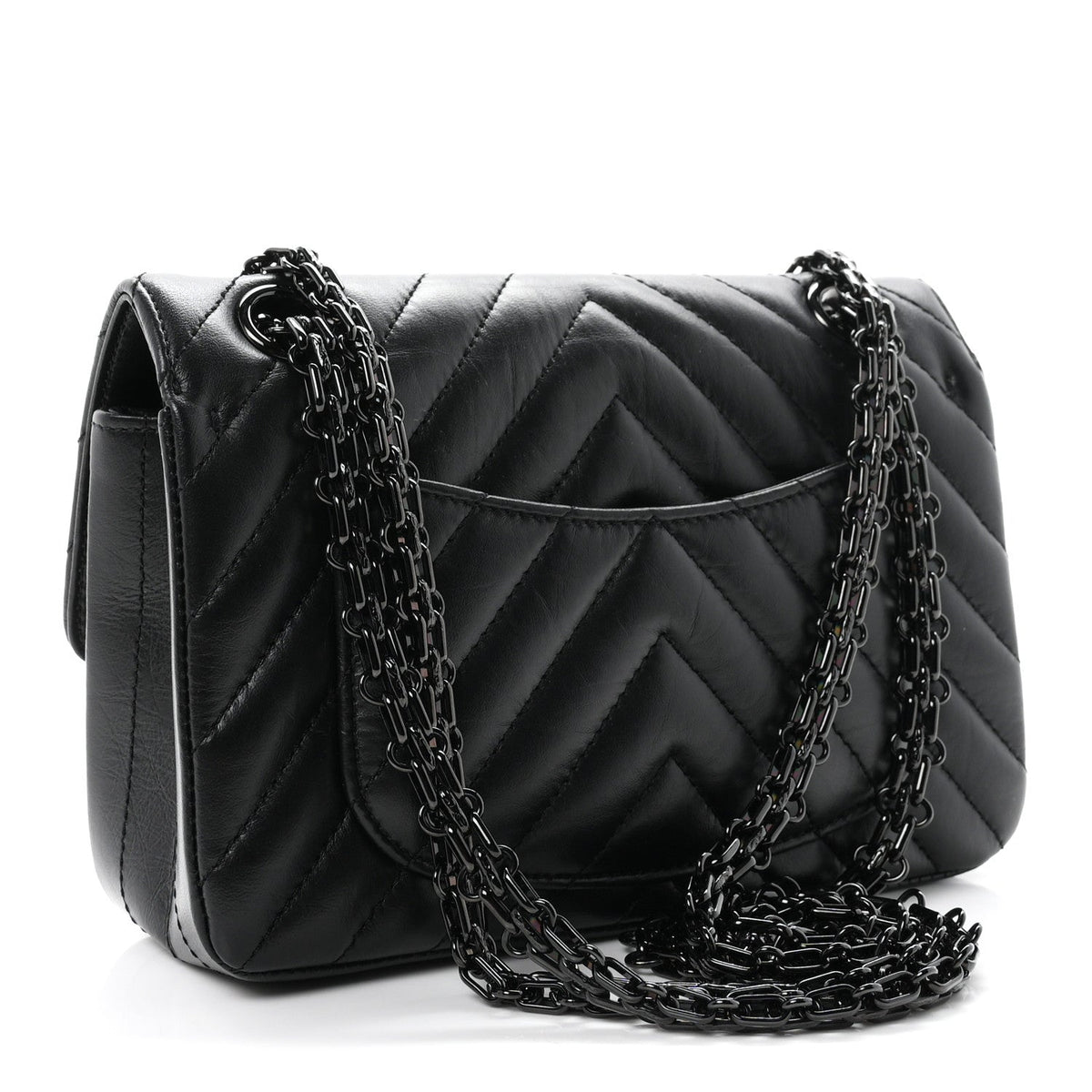 Aged Calfskin Chevron Quilted 2.55 Reissue Mini Flap So Black