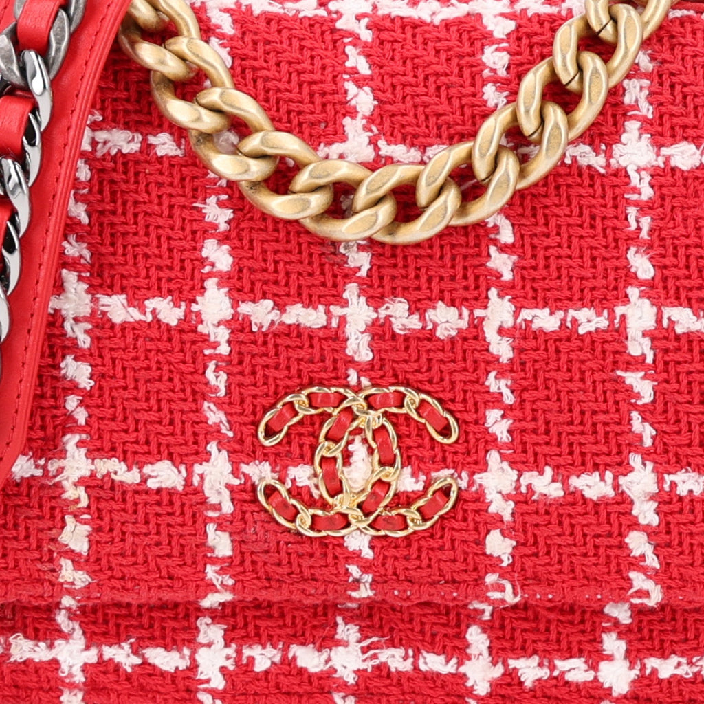 Tweed Quilted Chanel 19 Wallet On Chain WOC Red White