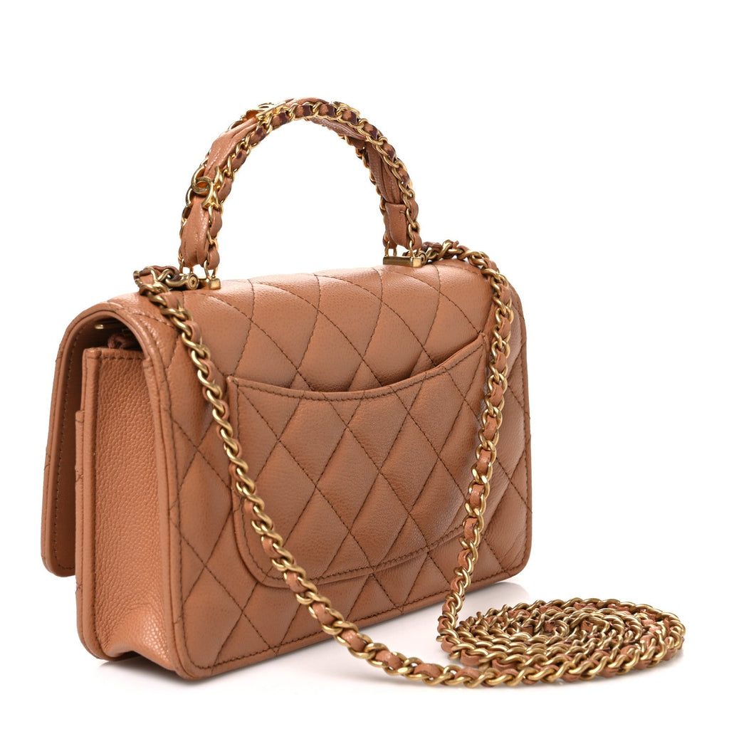 Shiny Caviar Quilted Pick Me Up Wallet On Chain WOC Beige