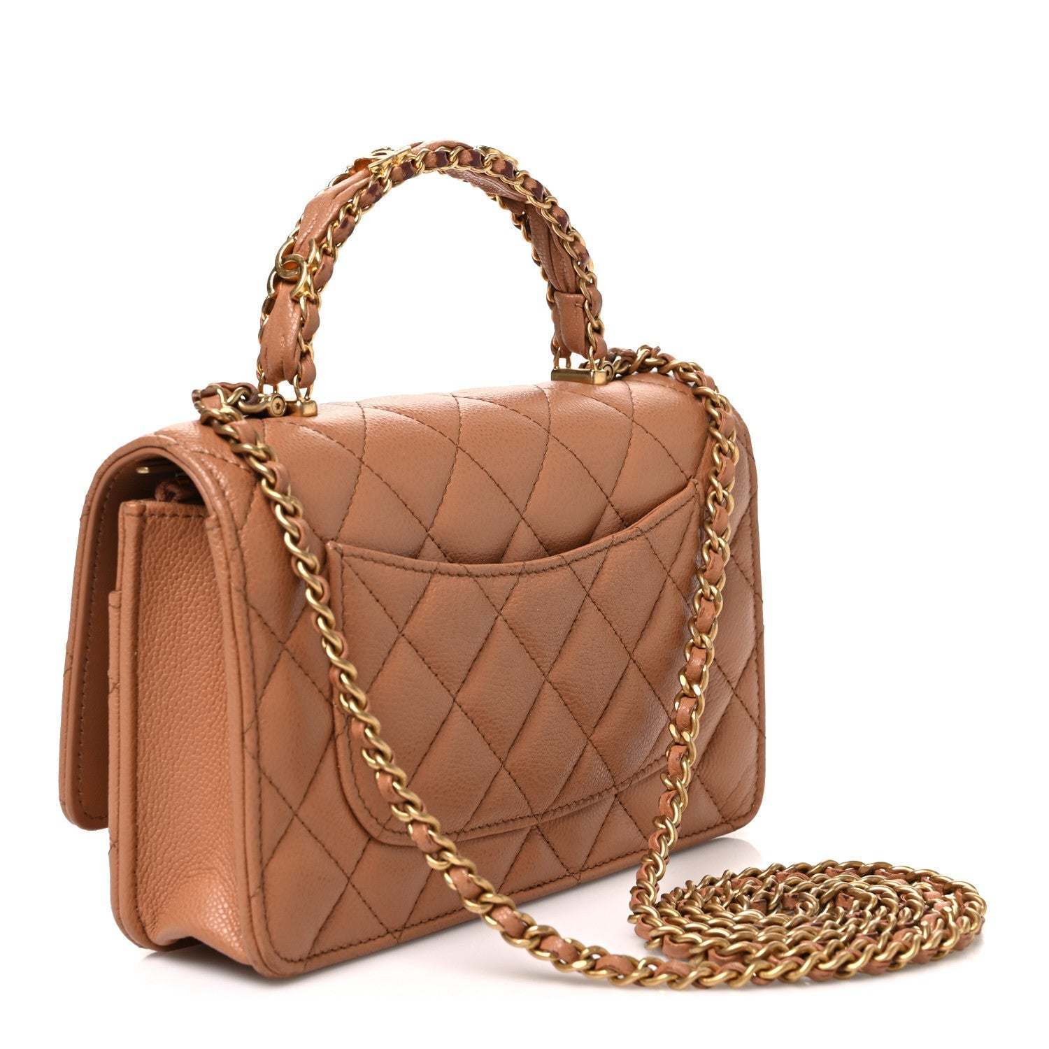 Shiny Caviar Quilted Pick Me Up Wallet On Chain WOC Beige