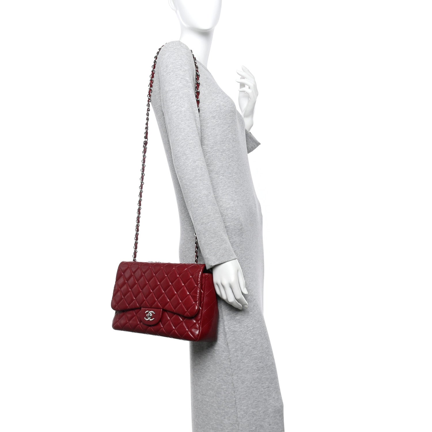 Caviar Quilted Jumbo Double Flap Dark Red
