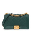 Caviar Quilted Medium Boy Flap Dark Green