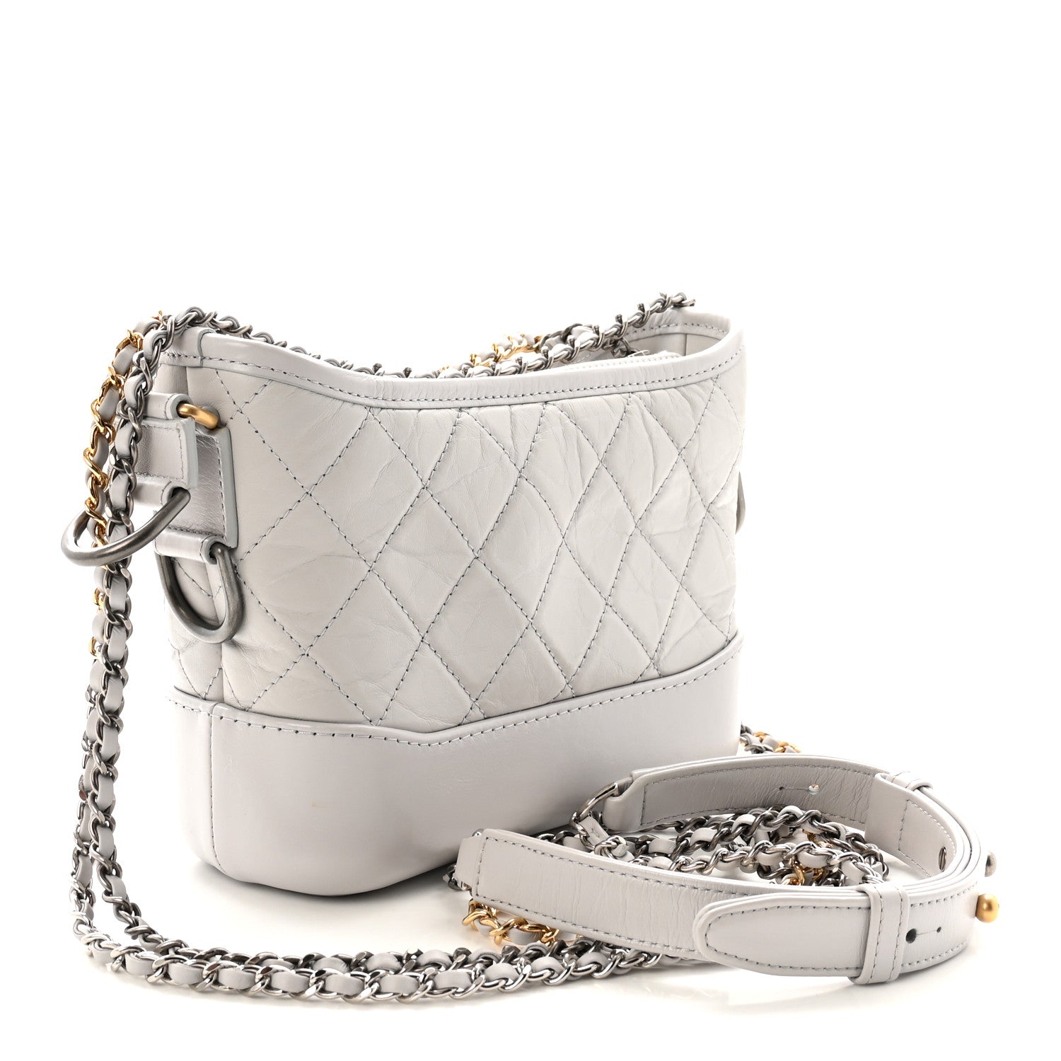 Aged Calfskin Quilted Small Gabrielle Hobo Grey