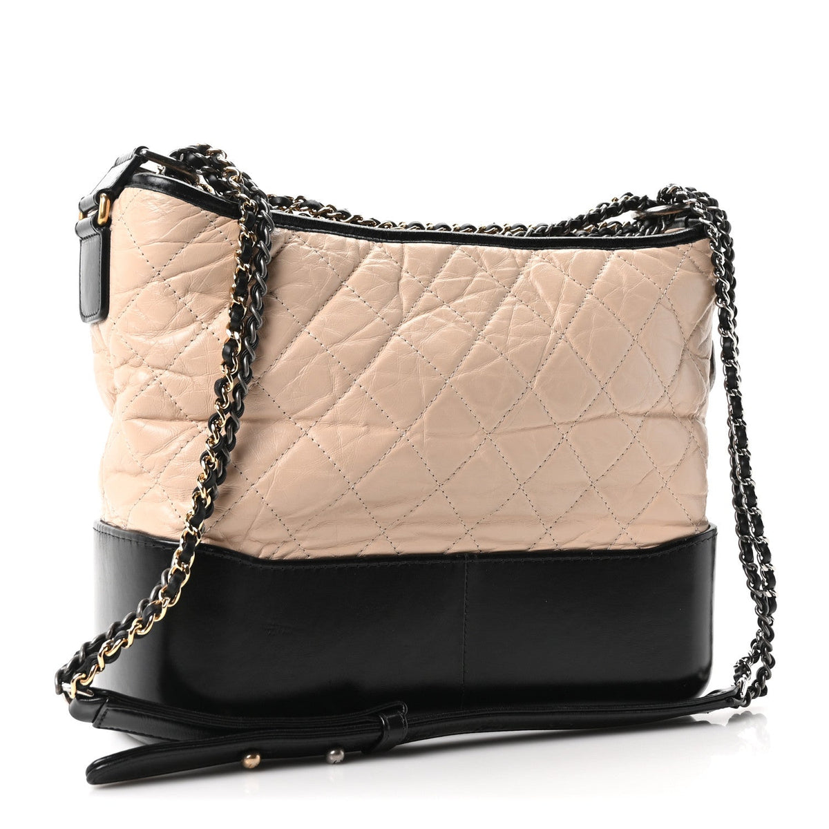 Aged Calfskin Quilted Medium Gabrielle Hobo Beige Black