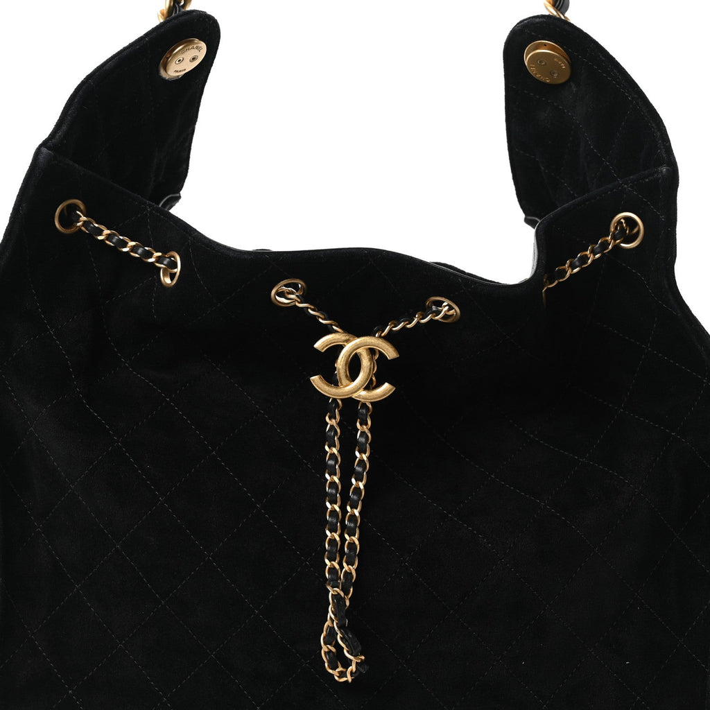 Suede Quilted Medium Chanel 25 Handbag Black