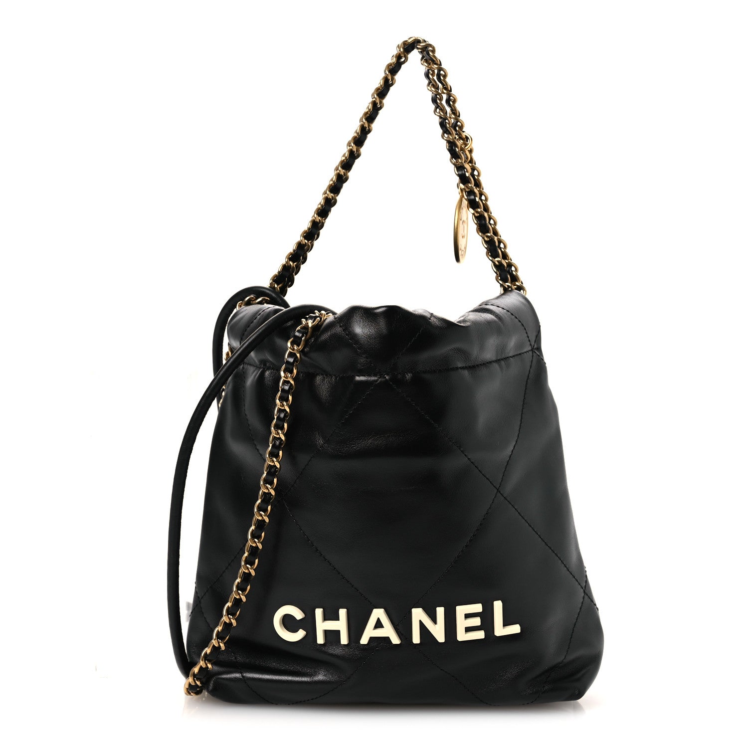 Shiny Calfskin Quilted Mini Chanel 22 Black White