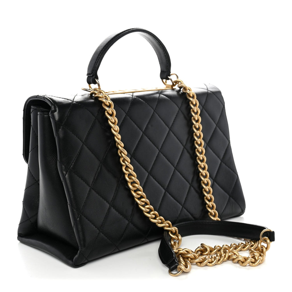 Lambskin Quilted Large Trendy Spirit Top Handle Bag Black
