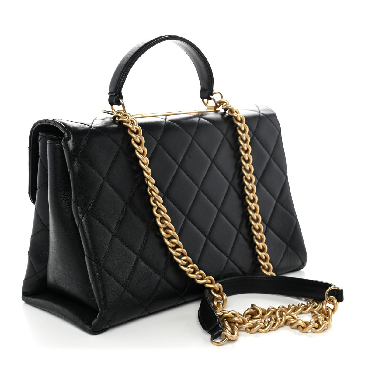 Lambskin Quilted Large Trendy Spirit Top Handle Bag Black