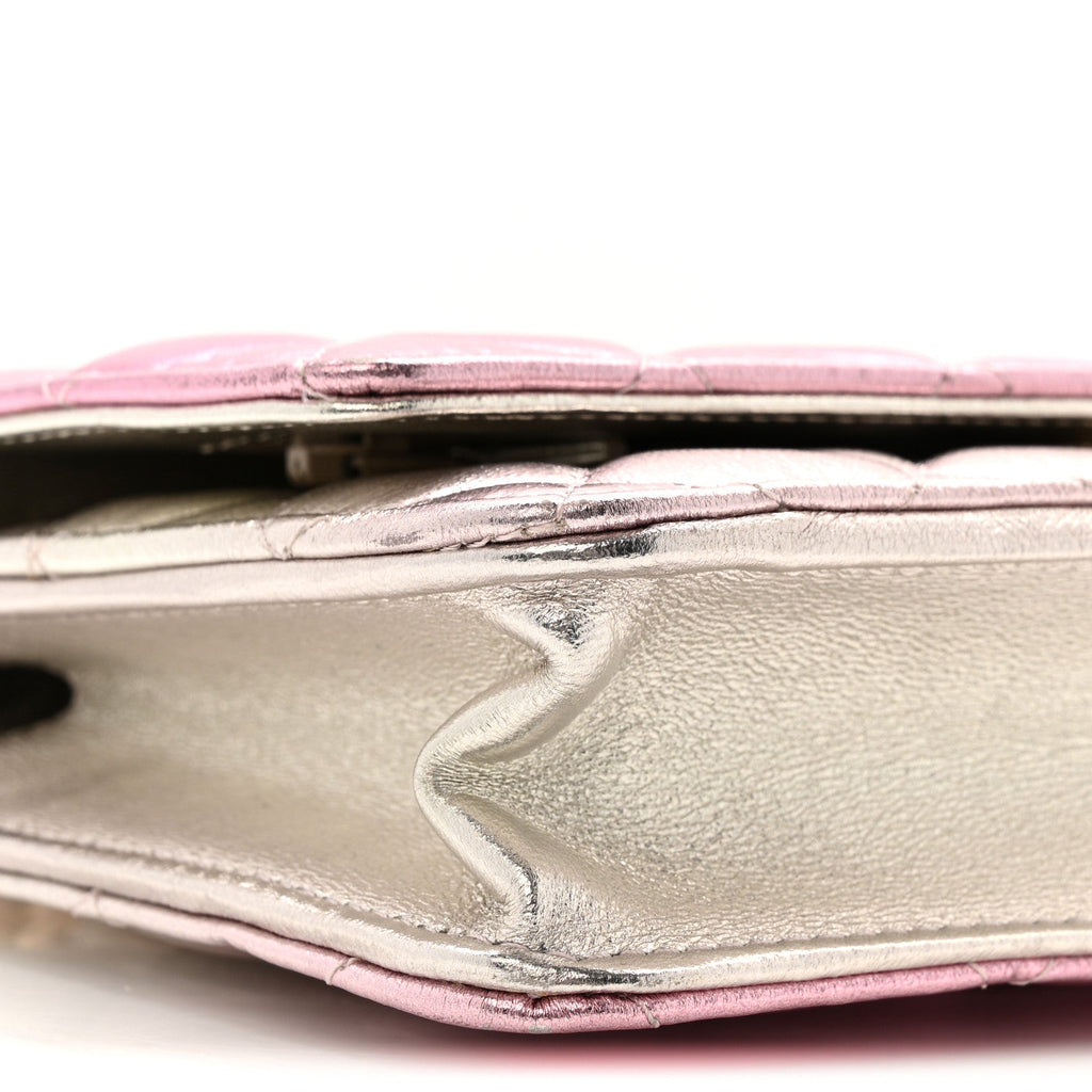Gradient Metallic Lambskin Quilted Like A Wallet Wallet On Chain WOC Gold Pink