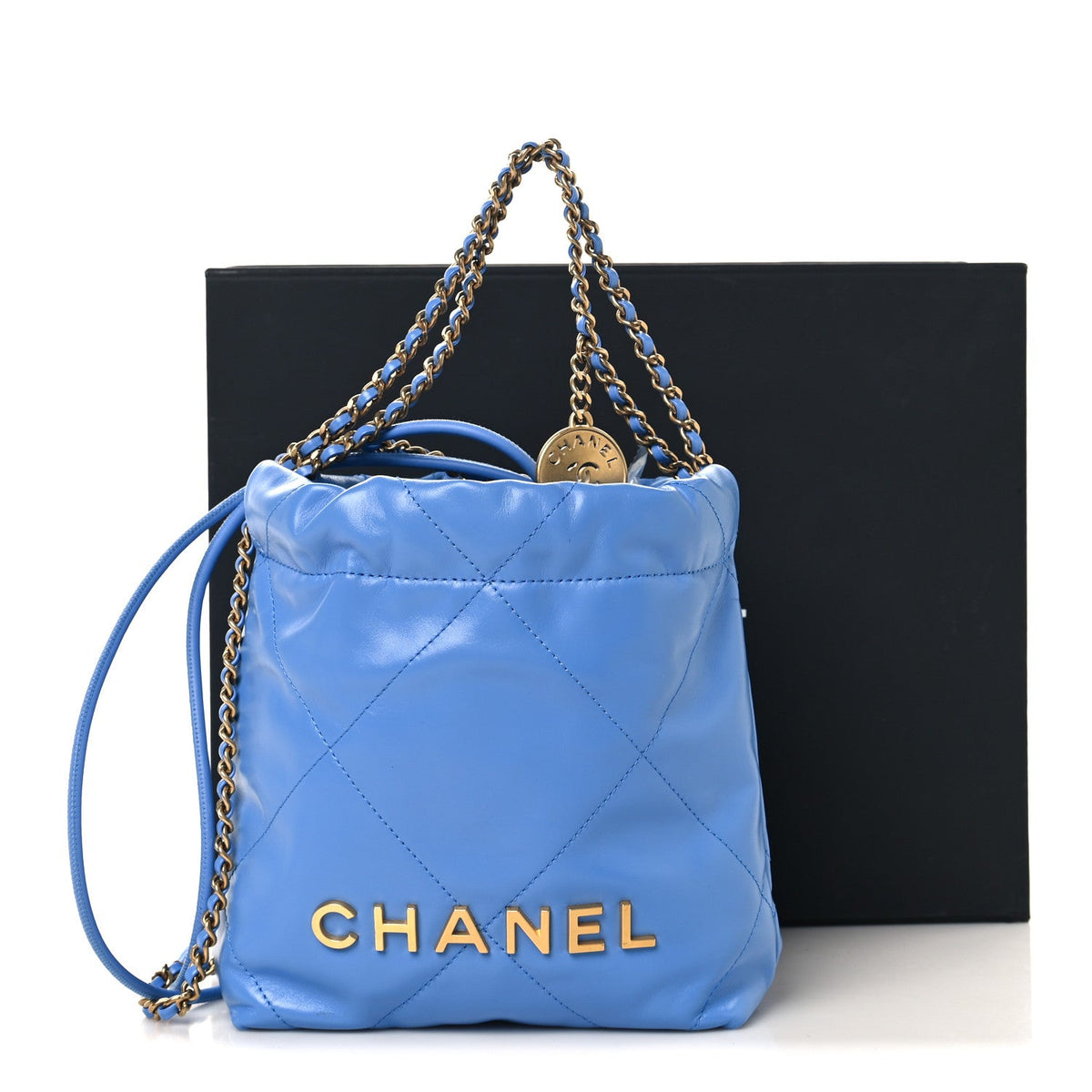 Shiny Calfskin Quilted Mini Chanel 22 Blue