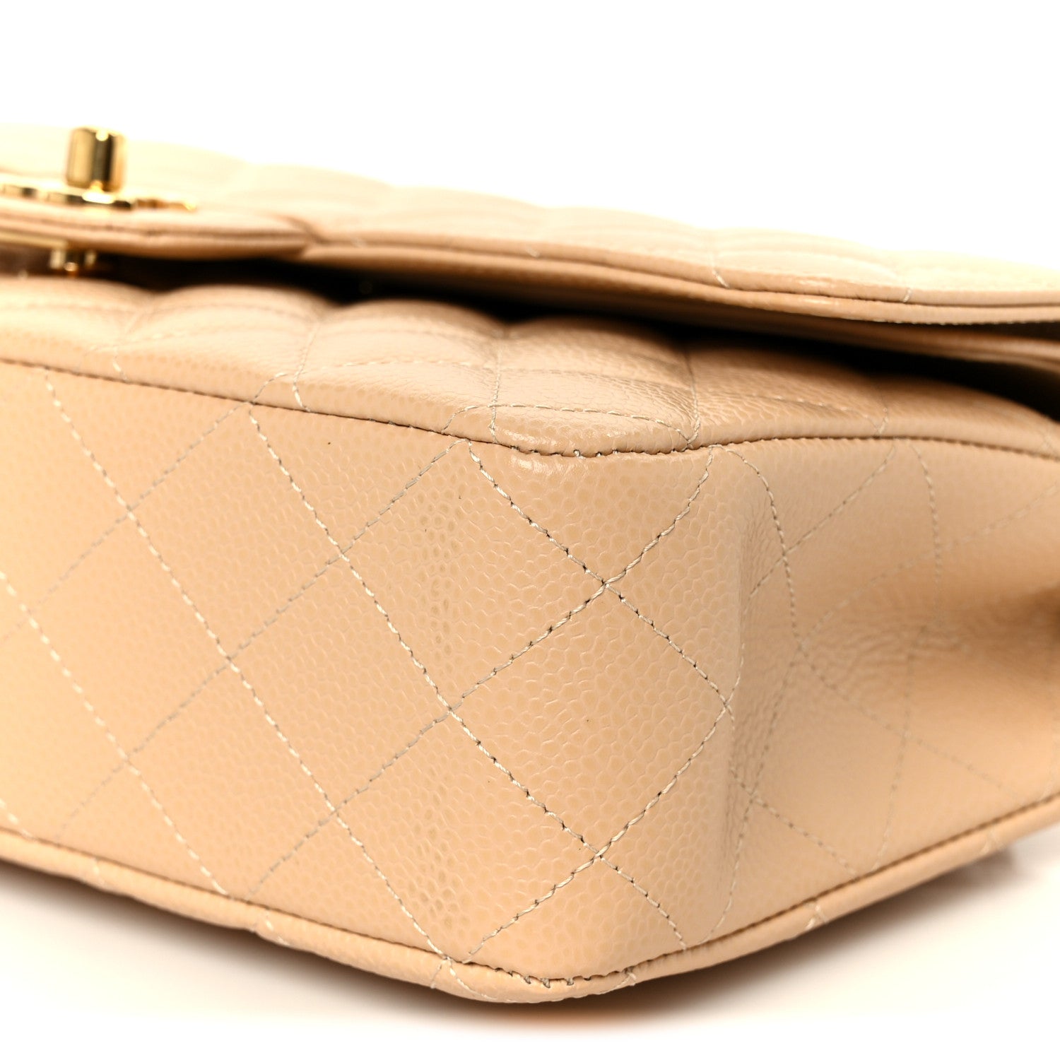 Caviar Quilted Medium Double Flap Beige