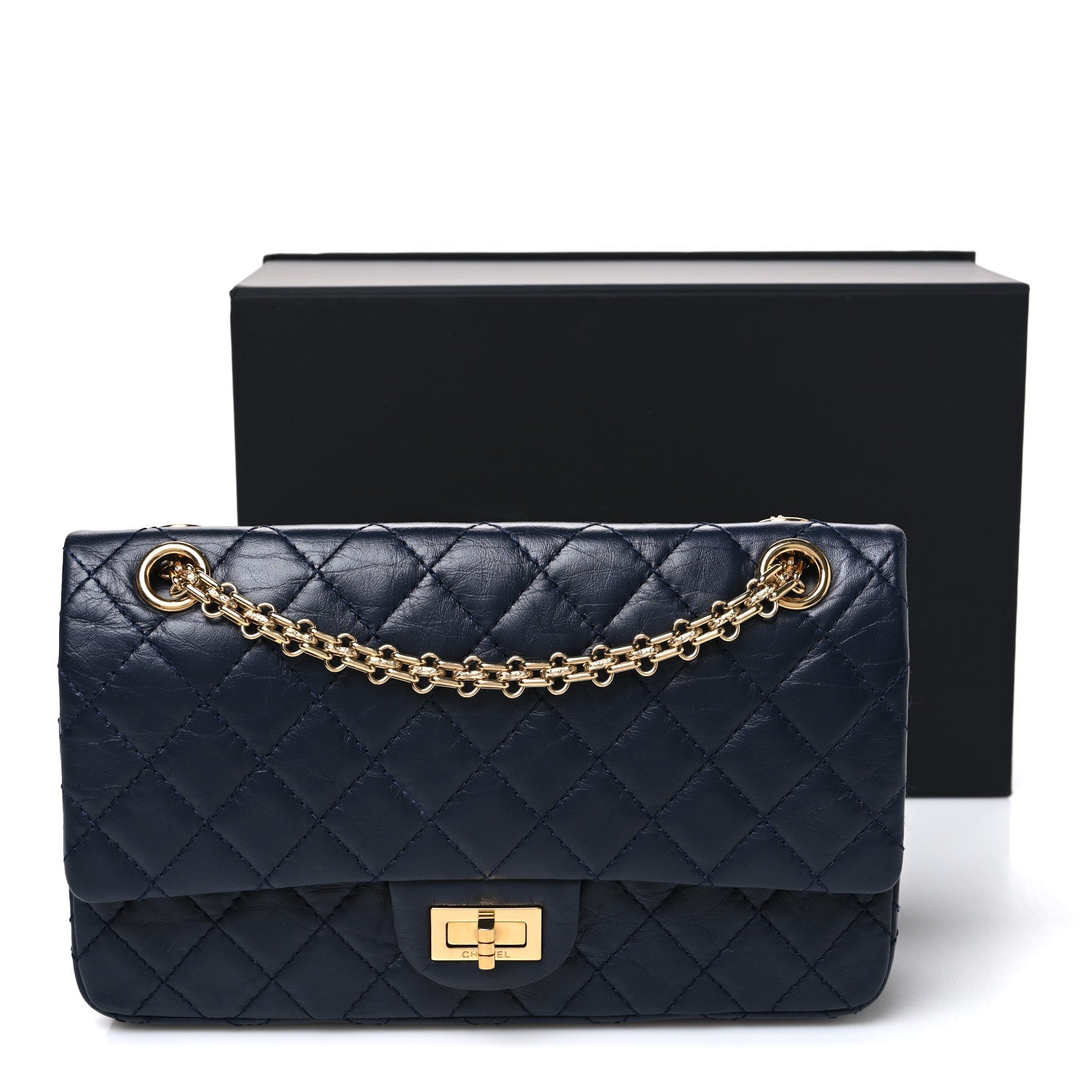 Aged Calfskin Quilted 2.55 Reissue 225 Flap Navy