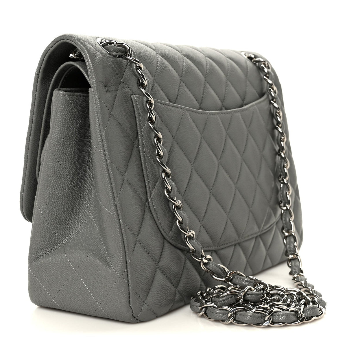 Caviar Quilted Jumbo Double Flap Grey
