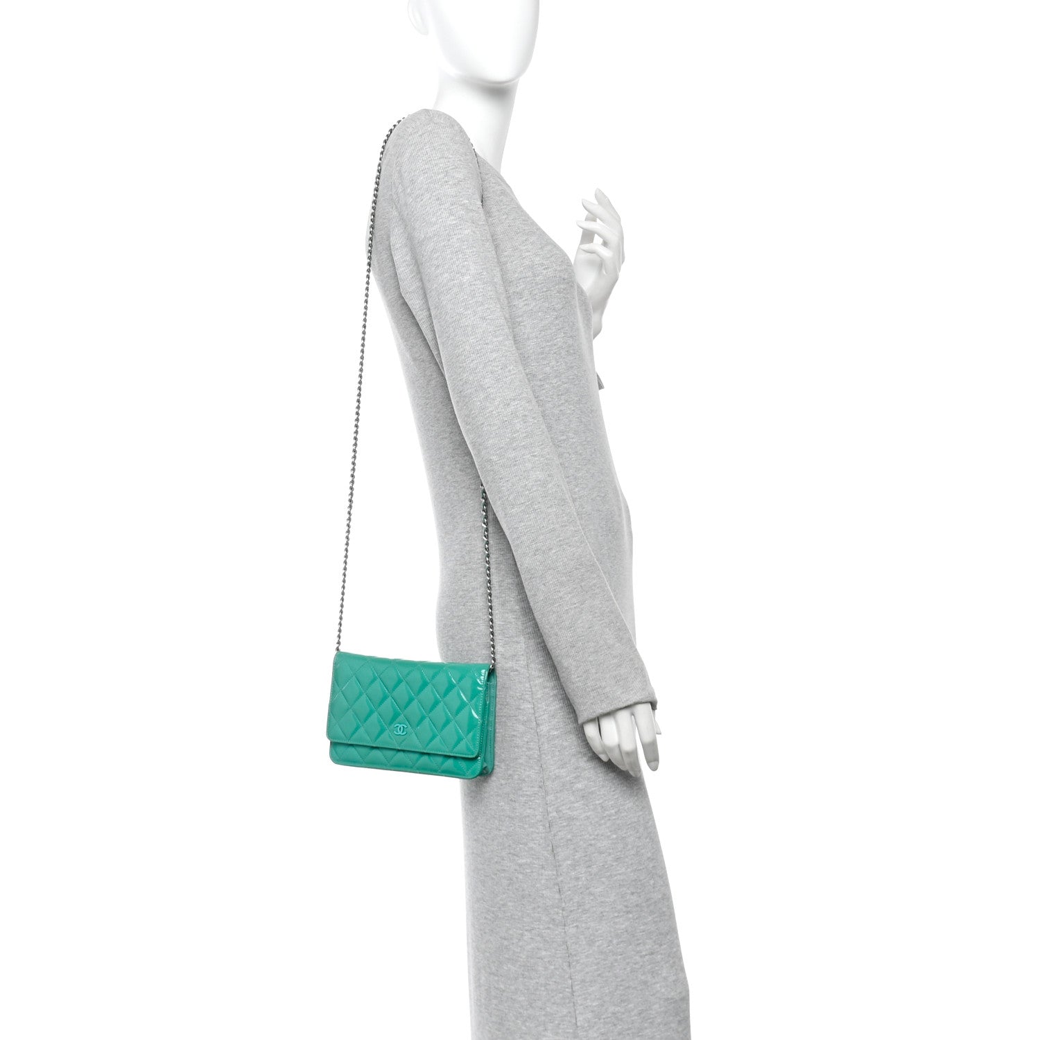 Patent Quilted Wallet On Chain WOC Green