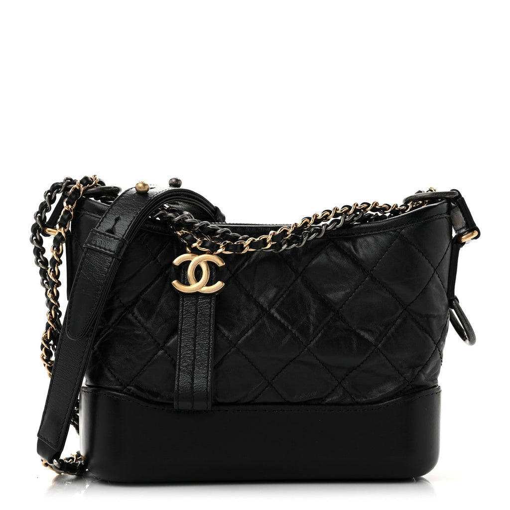Aged Calfskin Quilted Small Gabrielle Hobo Black