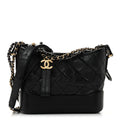 Aged Calfskin Quilted Small Gabrielle Hobo Black