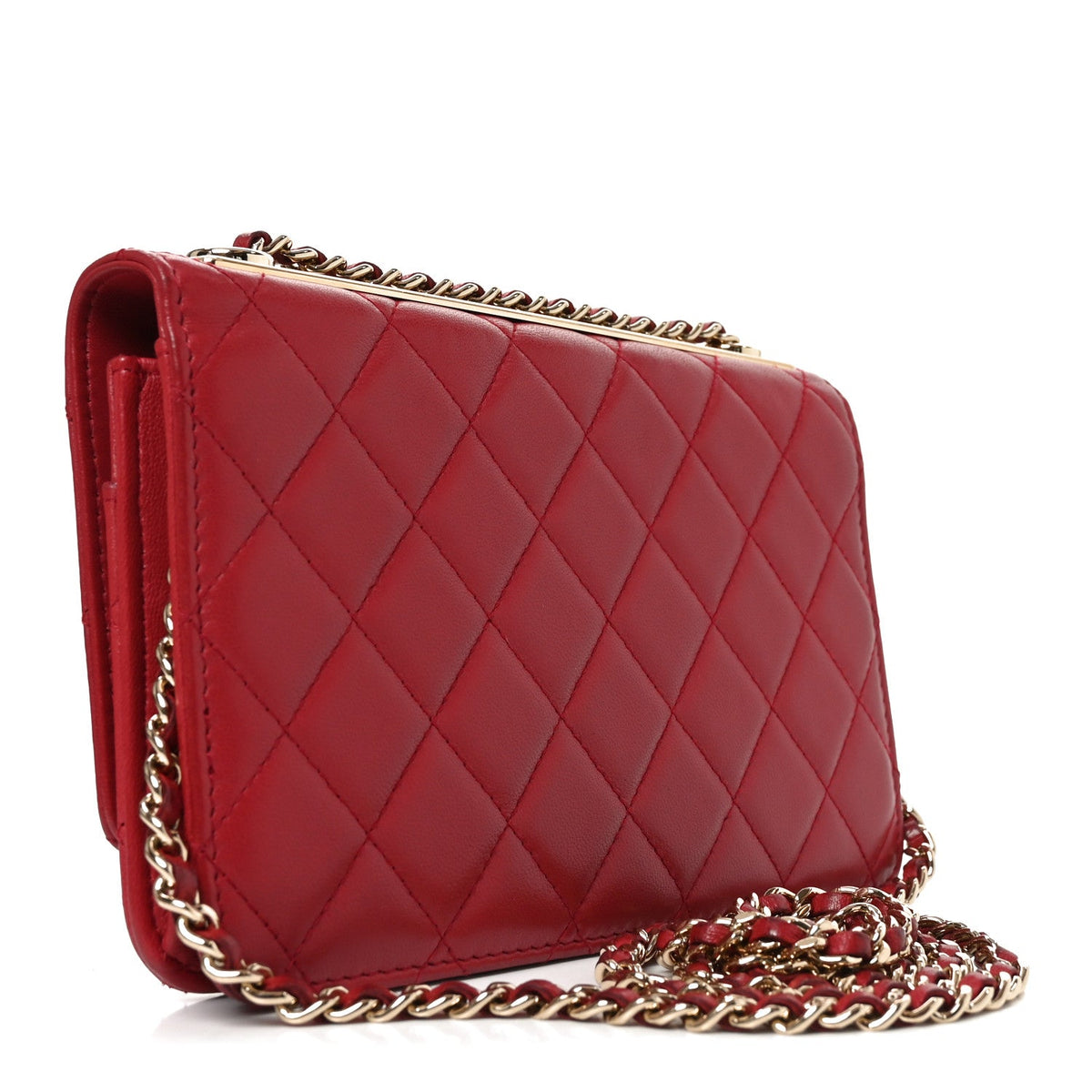 Lambskin Quilted Trendy CC Wallet On Chain WOC Red