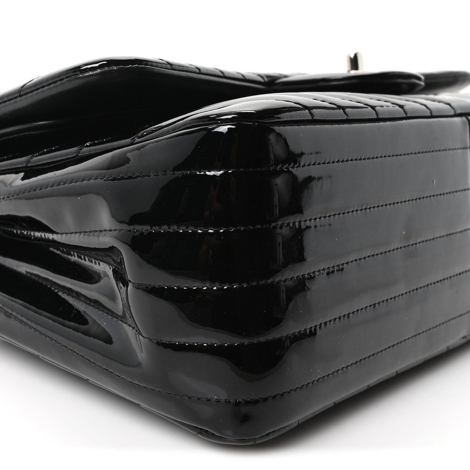 Patent Chevron Quilted Jumbo Double Flap Black