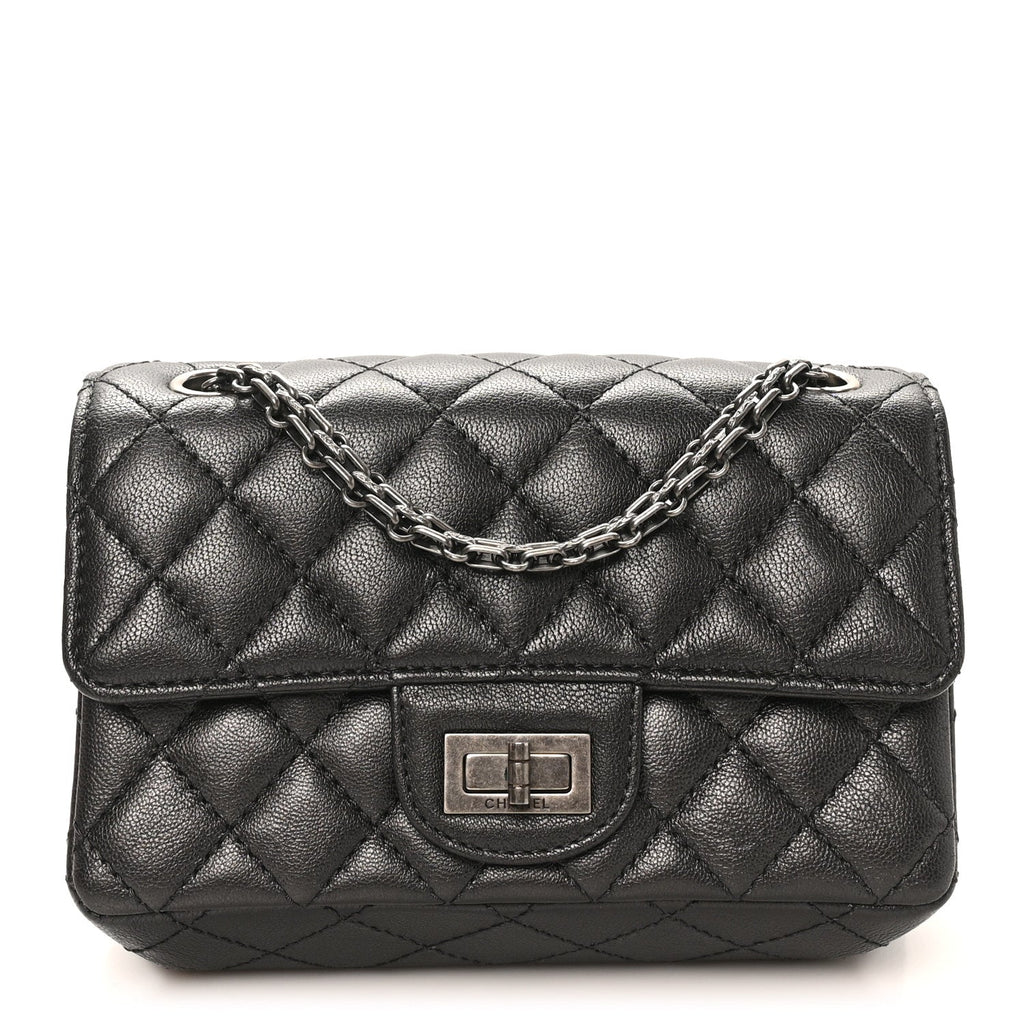 Metallic Sheepskin Quilted 2.55 Reissue Mini Flap Dark Silver