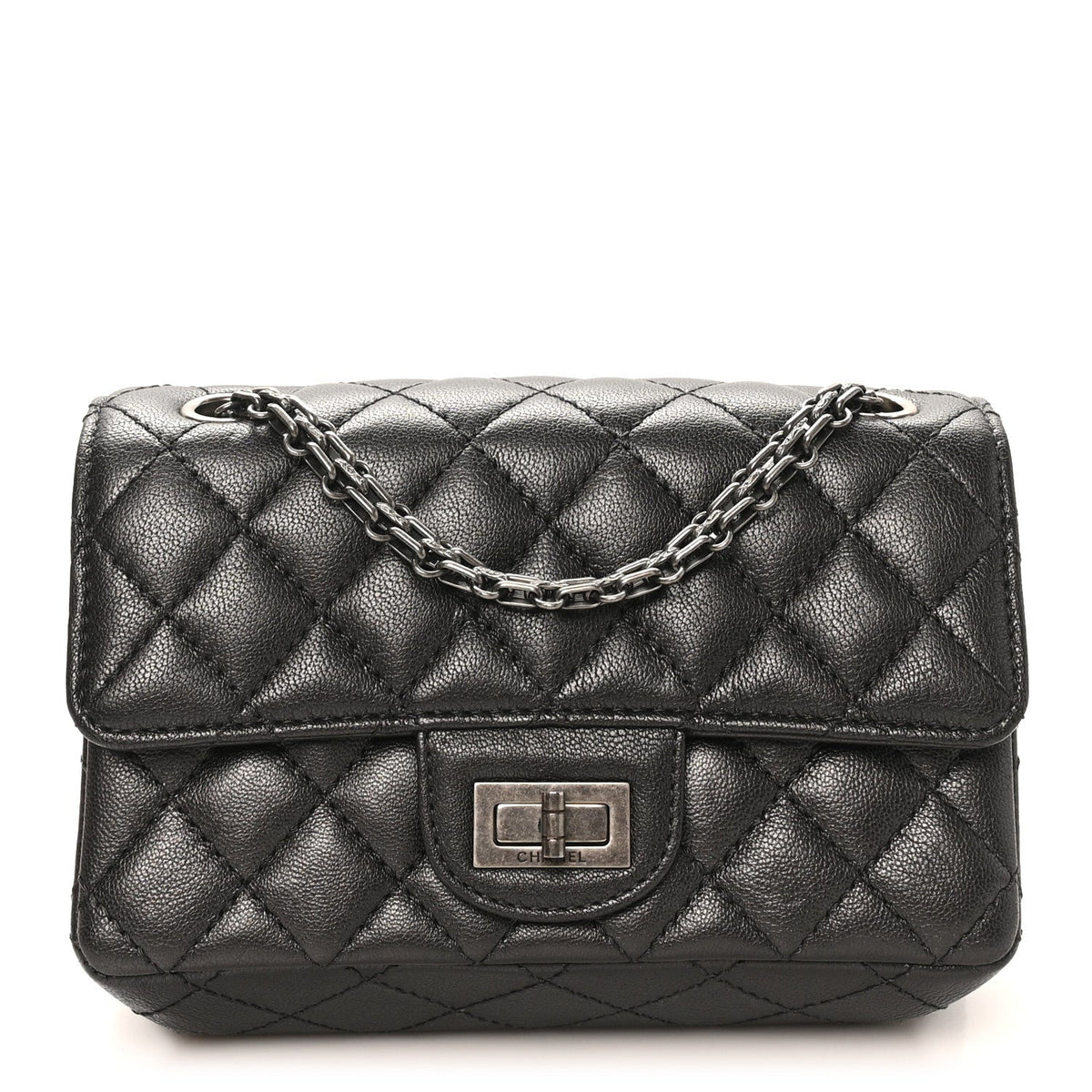 Metallic Sheepskin Quilted 2.55 Reissue Mini Flap Dark Silver