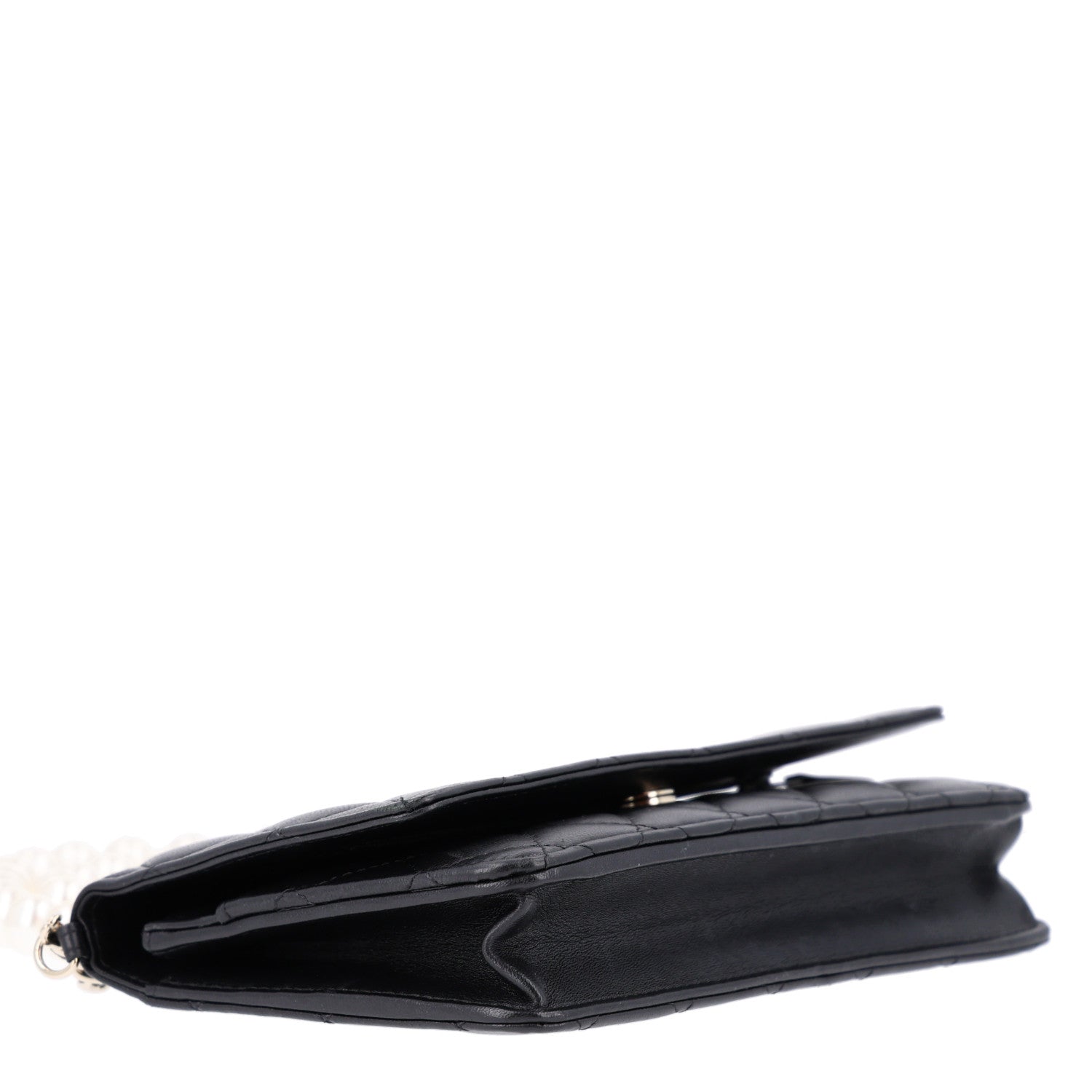Lambskin Quilted Pearl Wallet On Chain WOC Black