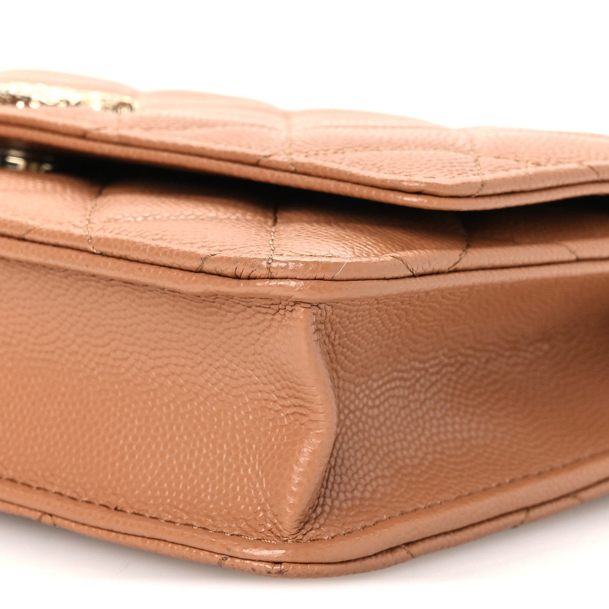 Caviar Quilted Studded CC Wallet on Chain WOC Brown
