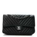 Lambskin Chevron Quilted Medium Double Flap Black