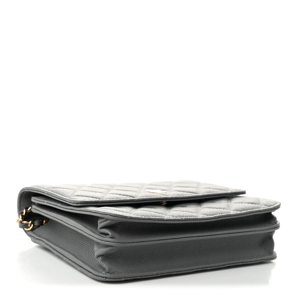 Caviar Quilted Square Wallet On Chain WOC Grey