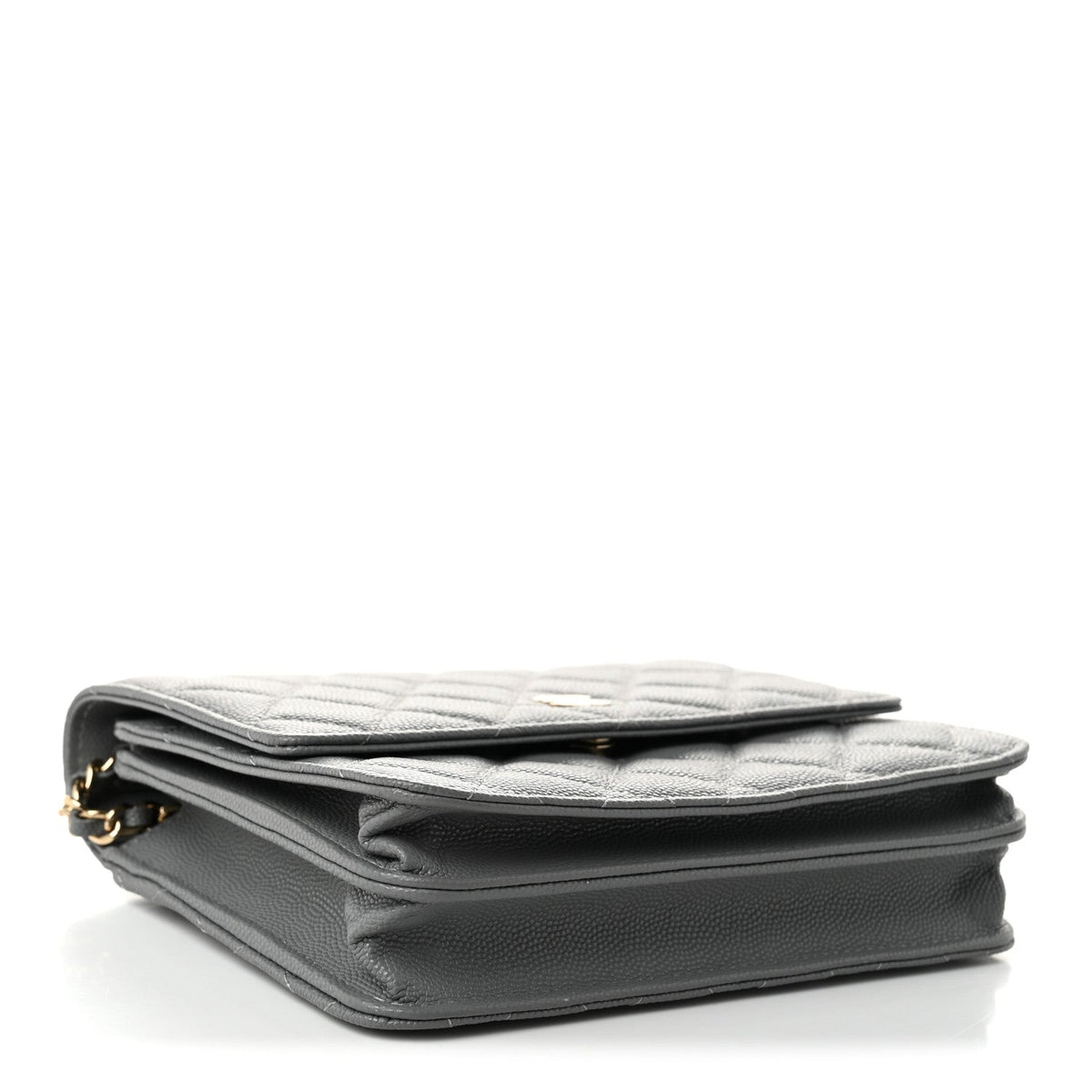 Caviar Quilted Square Wallet On Chain WOC Grey
