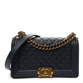 Caviar Quilted Medium Boy Flap Navy