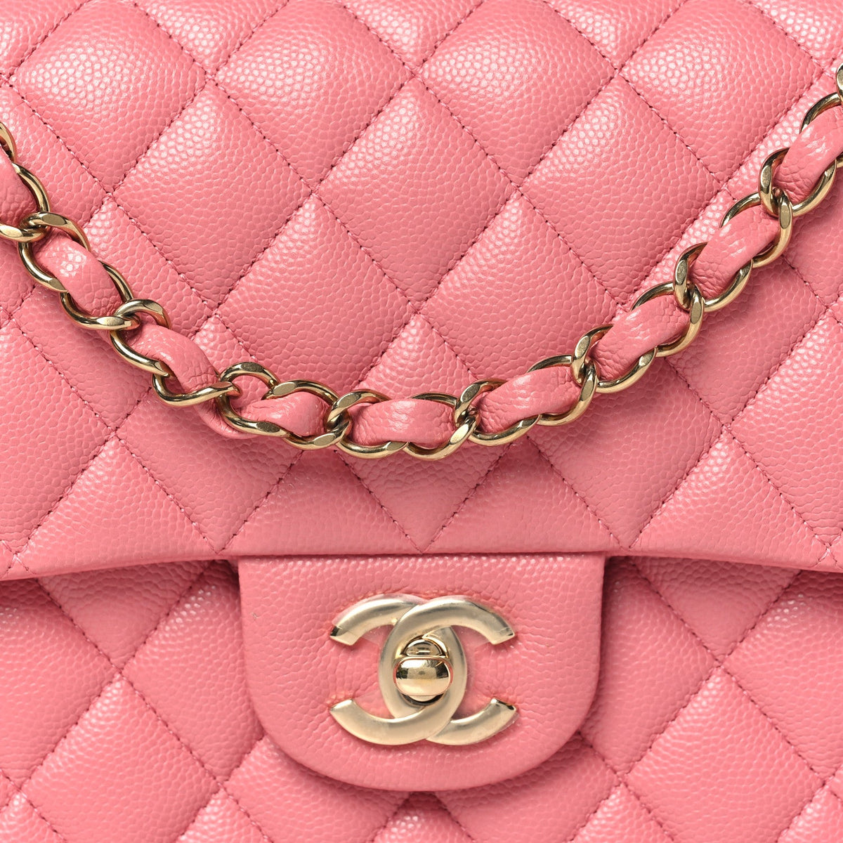 Caviar Quilted Medium Double Flap Pink