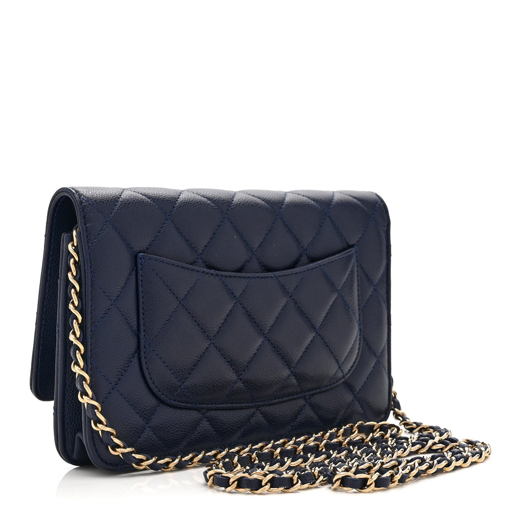 Caviar Quilted Wallet on Chain WOC Navy Blue