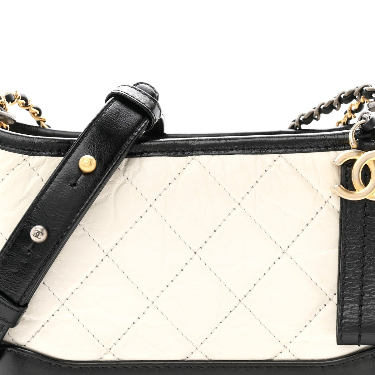 Aged Calfskin Quilted Small Gabrielle Hobo Black White