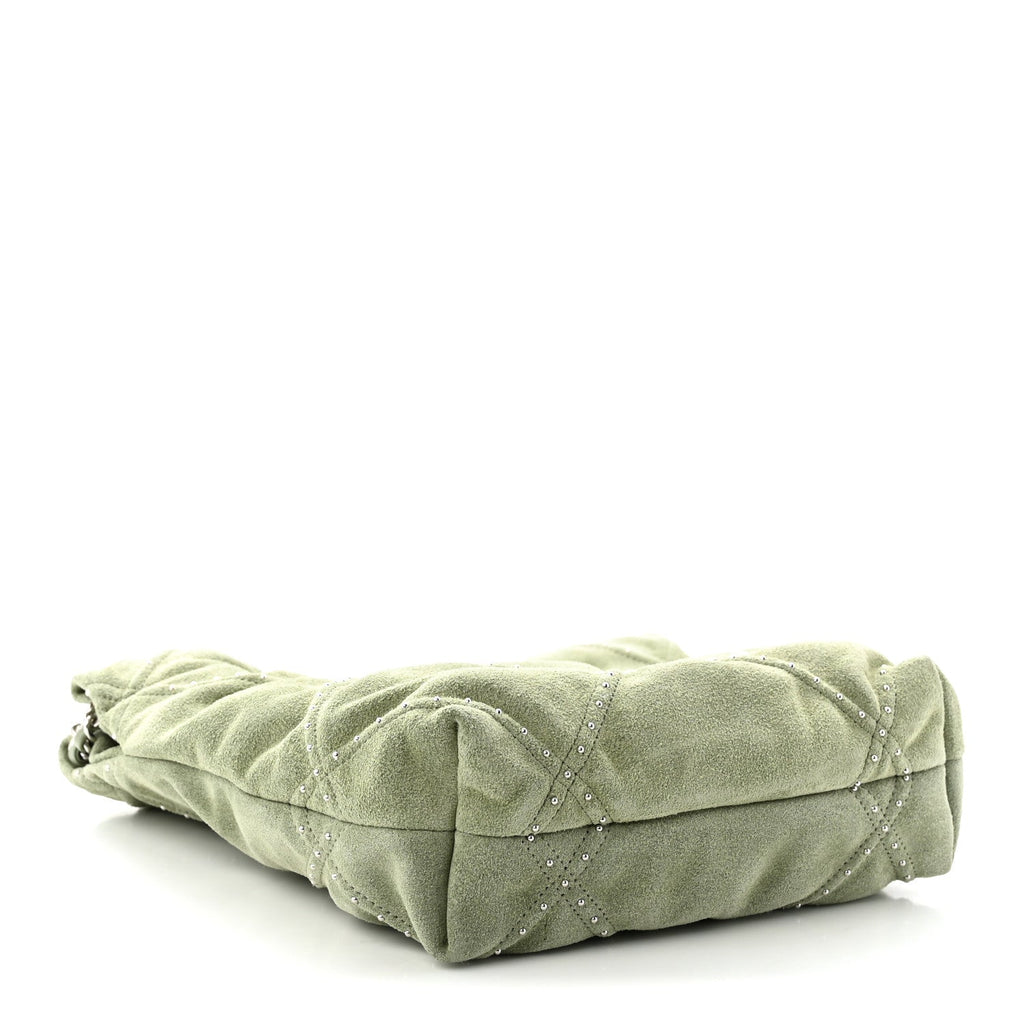 Suede Stitched Quilted Studded Mini Chanel 22 Light Green