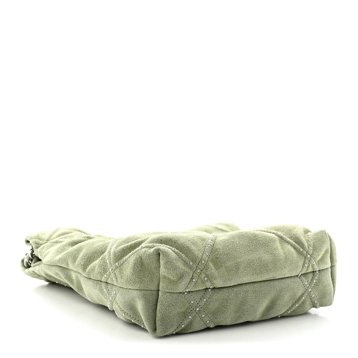 Suede Stitched Quilted Studded Mini Chanel 22 Light Green