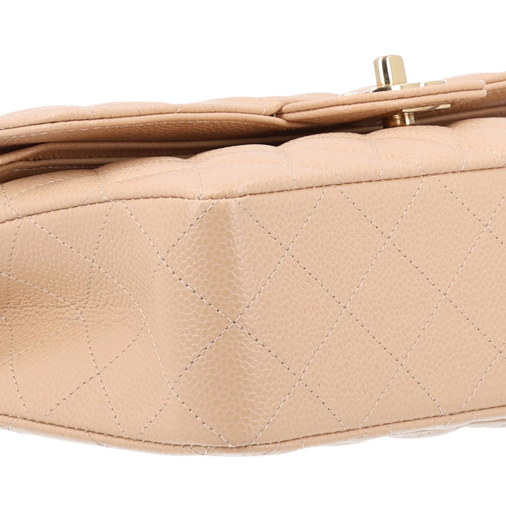 Caviar Quilted Small Double Flap Beige
