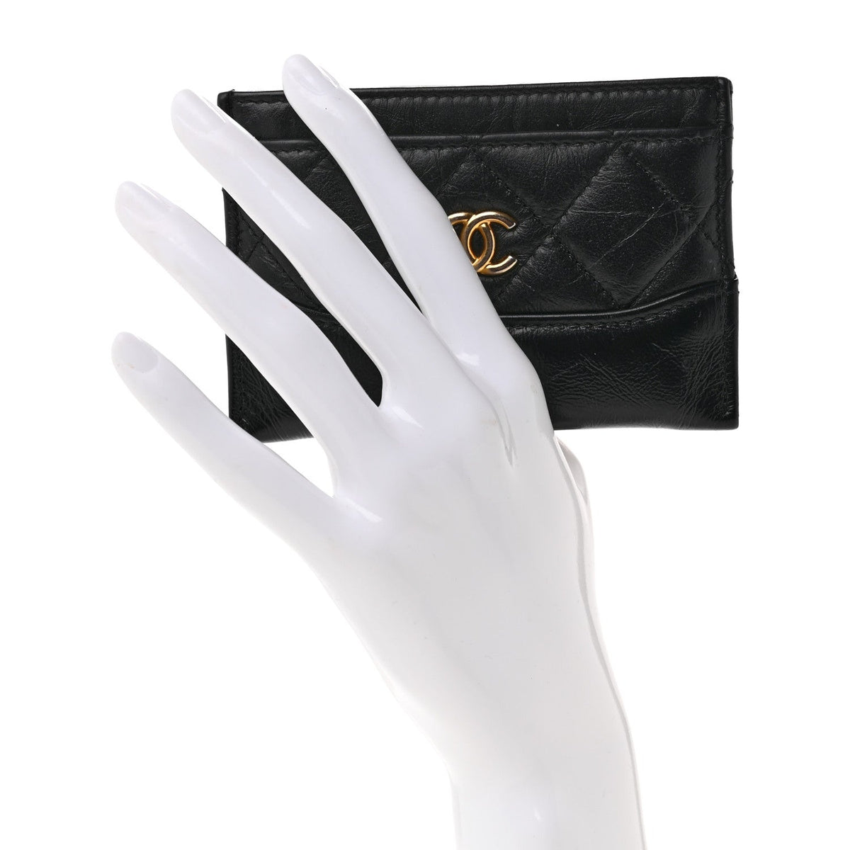 Aged Calfskin Quilted Gabrielle Card Holder Black