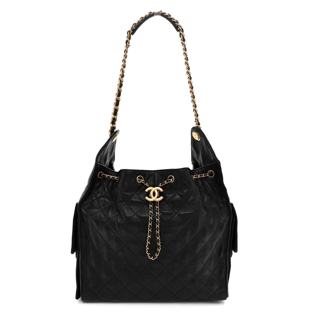 Caviar Quilted Medium Chanel 25 Handbag Black