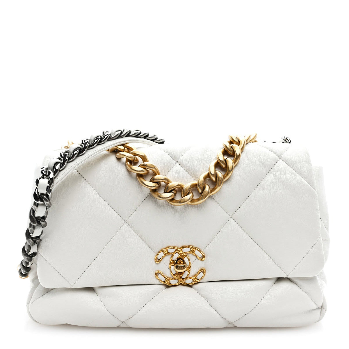 Goatskin Quilted Large Chanel 19 Flap White