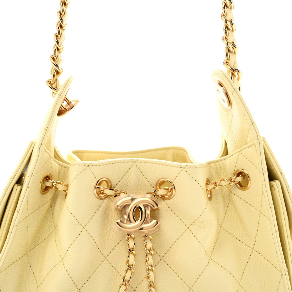 Caviar Quilted Mini Chanel 25 Handbag Light Yellow