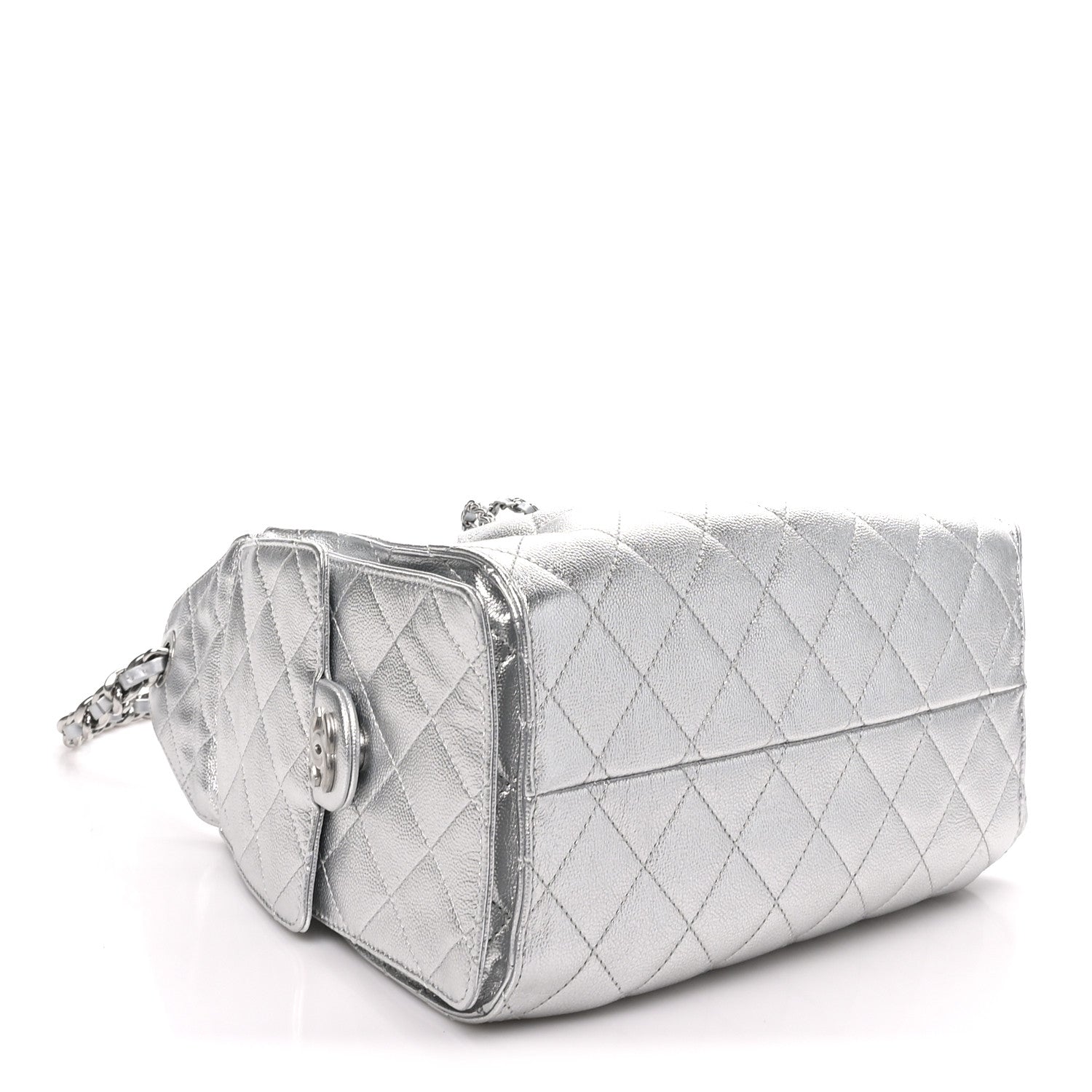 Metallic Caviar Quilted Small Chanel 25 Handbag Silver
