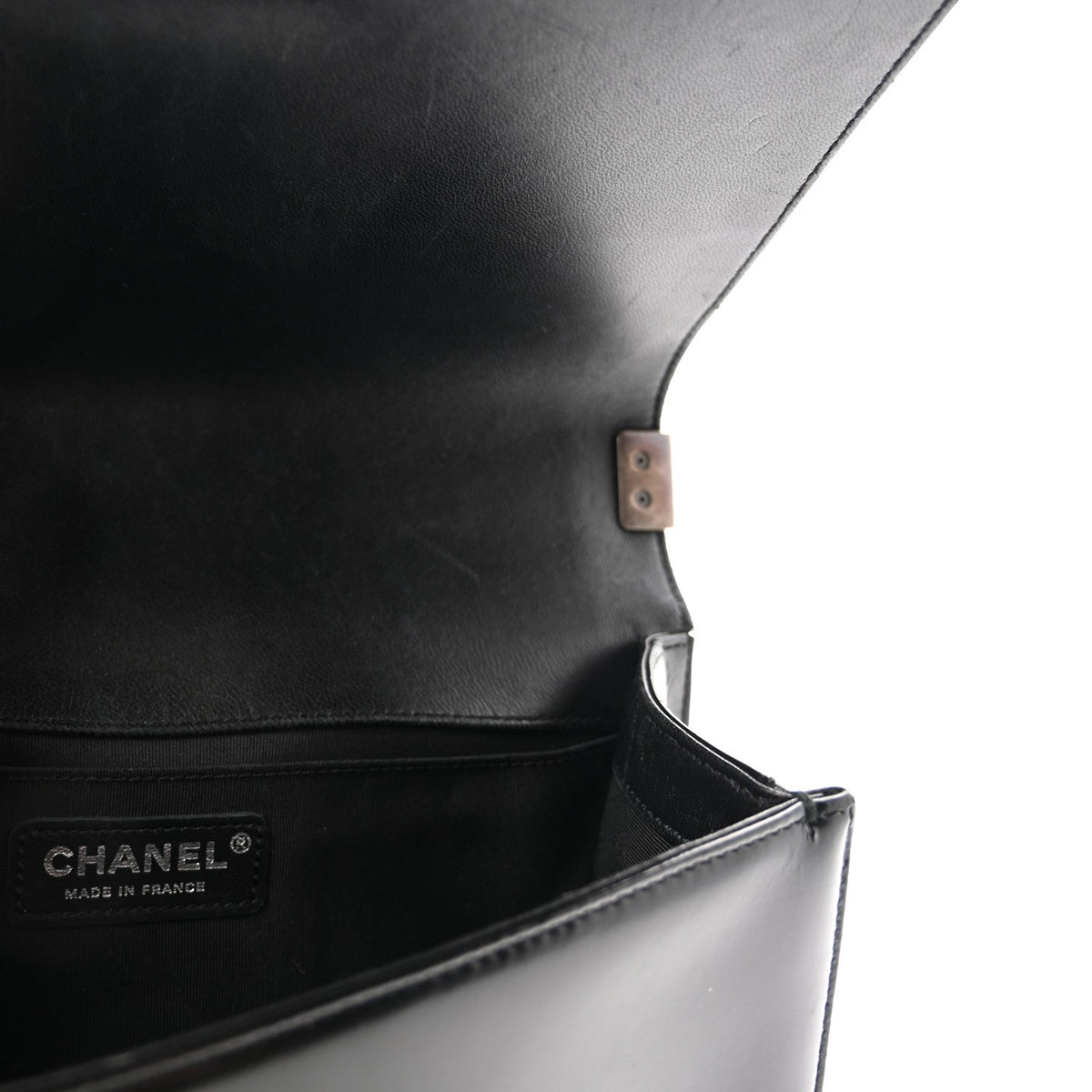 Glazed Calfskin Medium Boy Flap Black