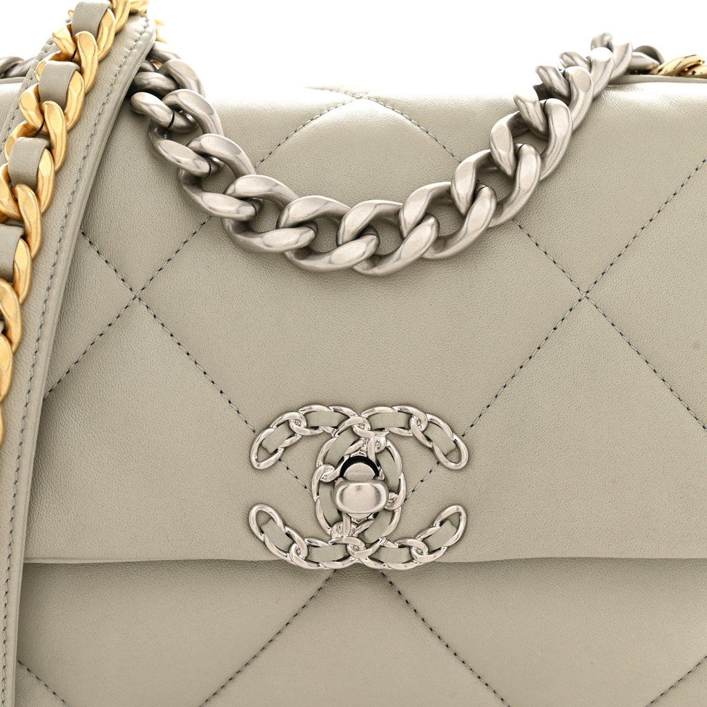 Lambskin Quilted Medium Chanel 19 Flap Light Grey