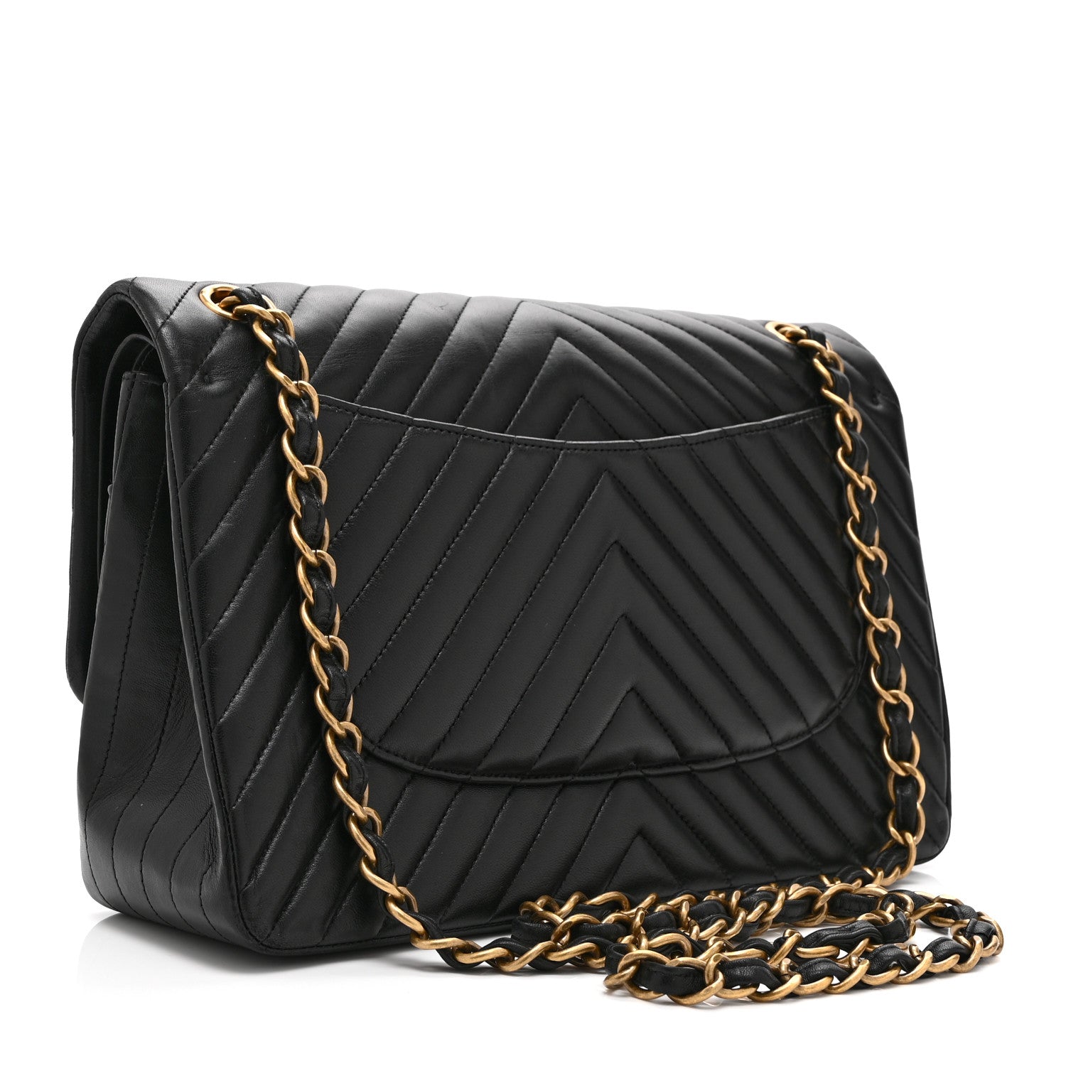 Lambskin Chevron Quilted Jumbo Double Flap Black