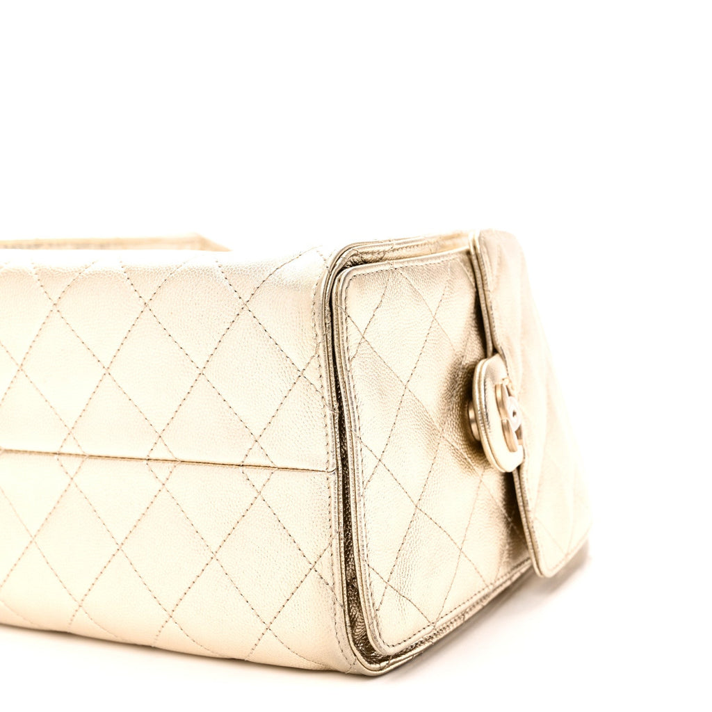 Metallic Caviar Quilted Small Chanel 25 Handbag Gold
