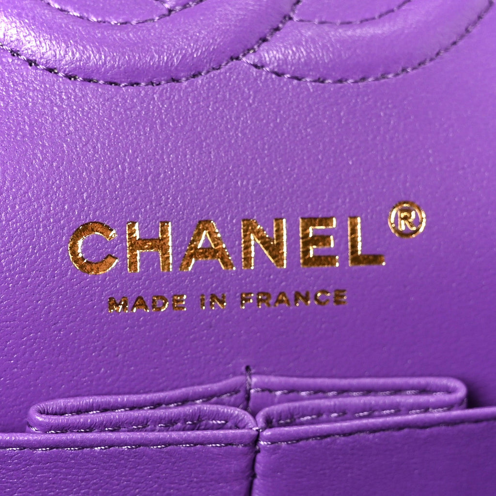Caviar Quilted Small Double Flap Purple