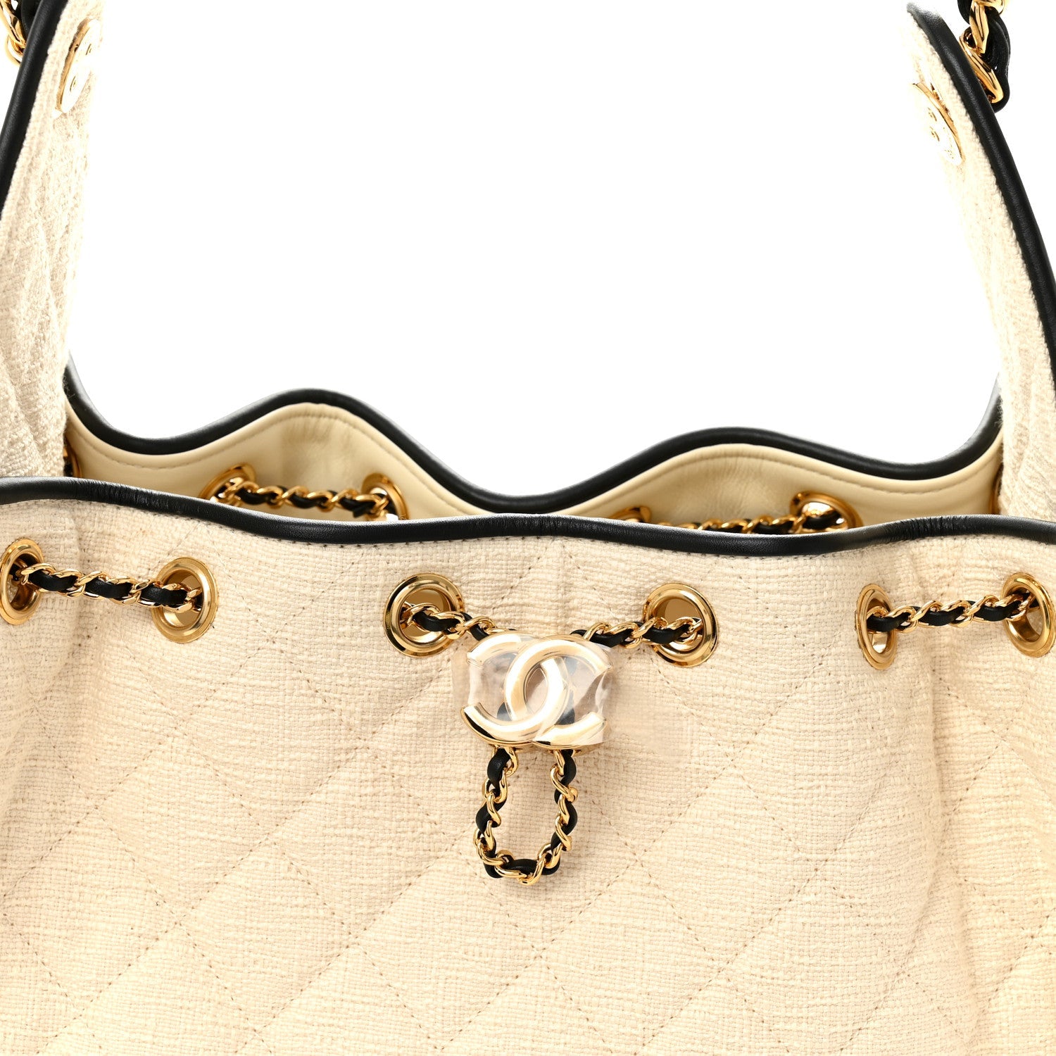 Canvas Calfskin Quilted Small Chanel 25 Handbag Ecru Black